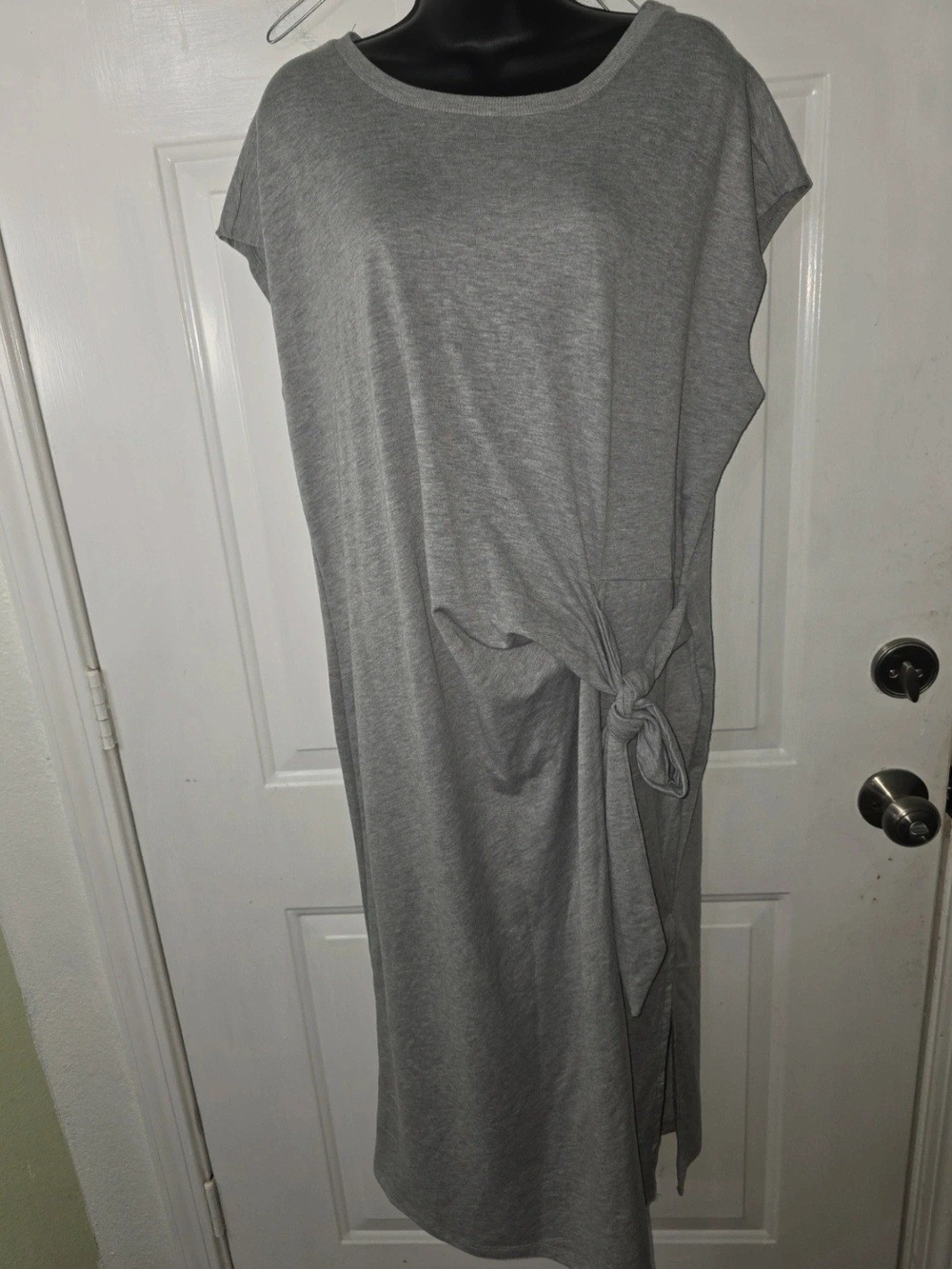 Knot-Detail Grey Midi Dress